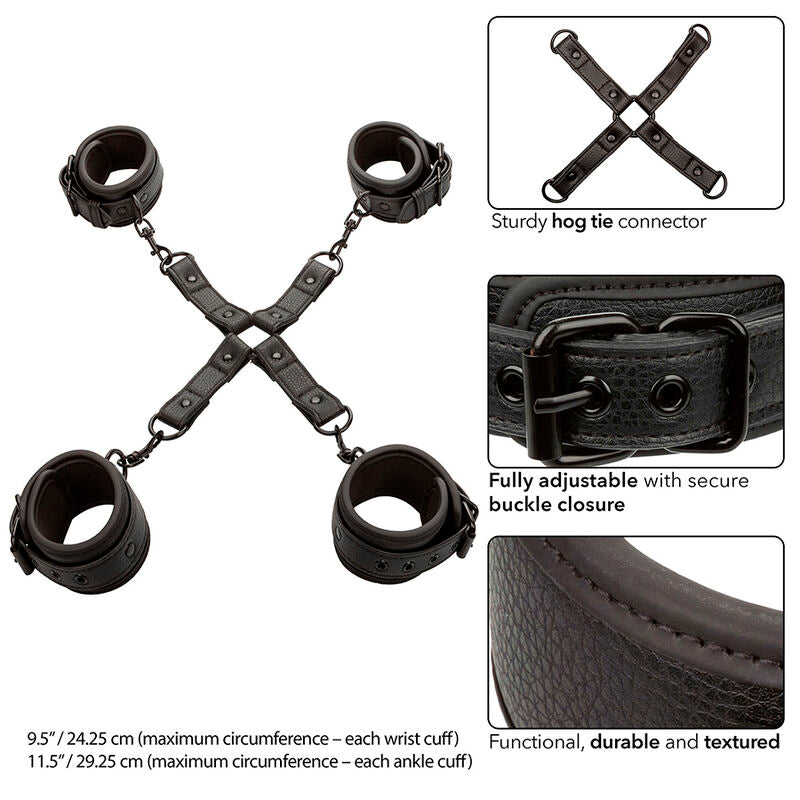 CALEXOTICS - NOCTURNAL HOG TIE CONNECTOR ADJUSTABLE LEATHER BLACK