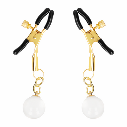 KINK - GOLD NIPPLE CLIPS WITH GLASS PENDANT 6 CM