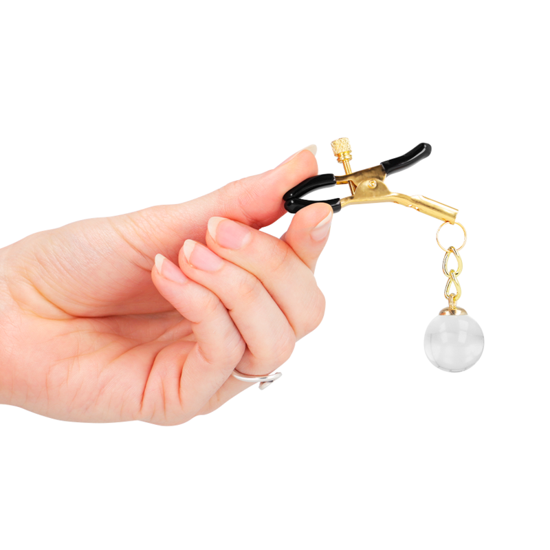 KINK - GOLD NIPPLE CLIPS WITH GLASS PENDANT 6 CM