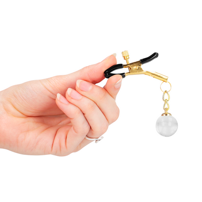KINK - GOLD NIPPLE CLIPS WITH GLASS PENDANT 6 CM