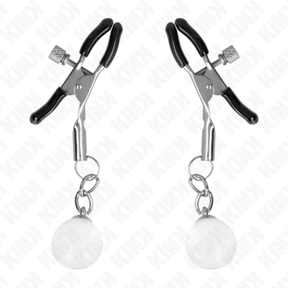 KINK - SILVER NIPPLE CLIPS WITH GLASS PENDANT 6 CM