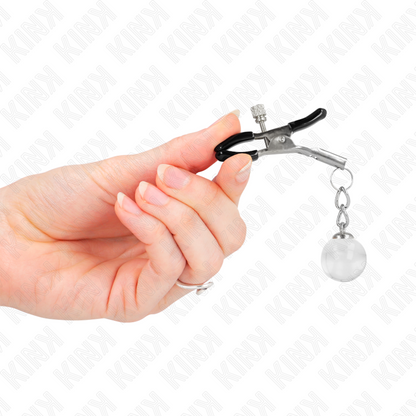 KINK - SILVER NIPPLE CLIPS WITH GLASS PENDANT 6 CM