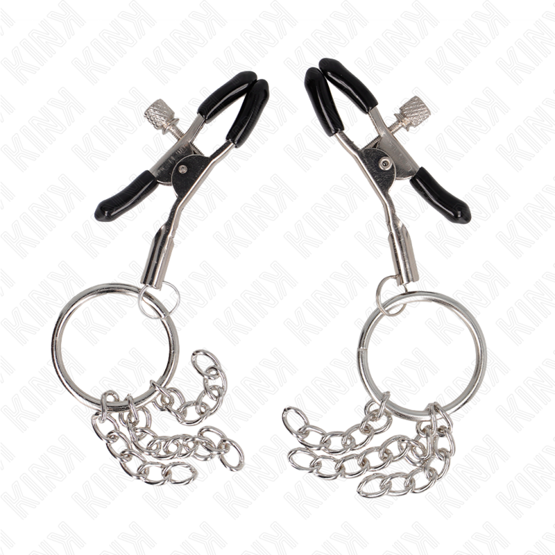 KINK - NIPPLE CLIPS WITH RING AND SMALL CHAINS SILVER 6 CM