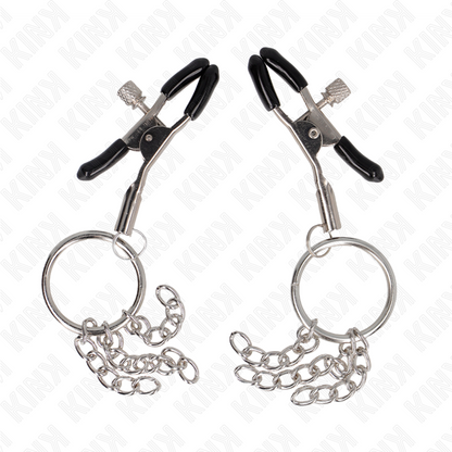 KINK - NIPPLE CLIPS WITH RING AND SMALL CHAINS SILVER 6 CM