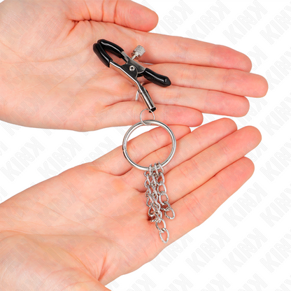 KINK - NIPPLE CLIPS WITH RING AND SMALL CHAINS SILVER 6 CM
