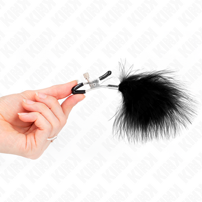 KINK - NIPPLE CLAMPS WITH FEATHER BLACK 7 CM