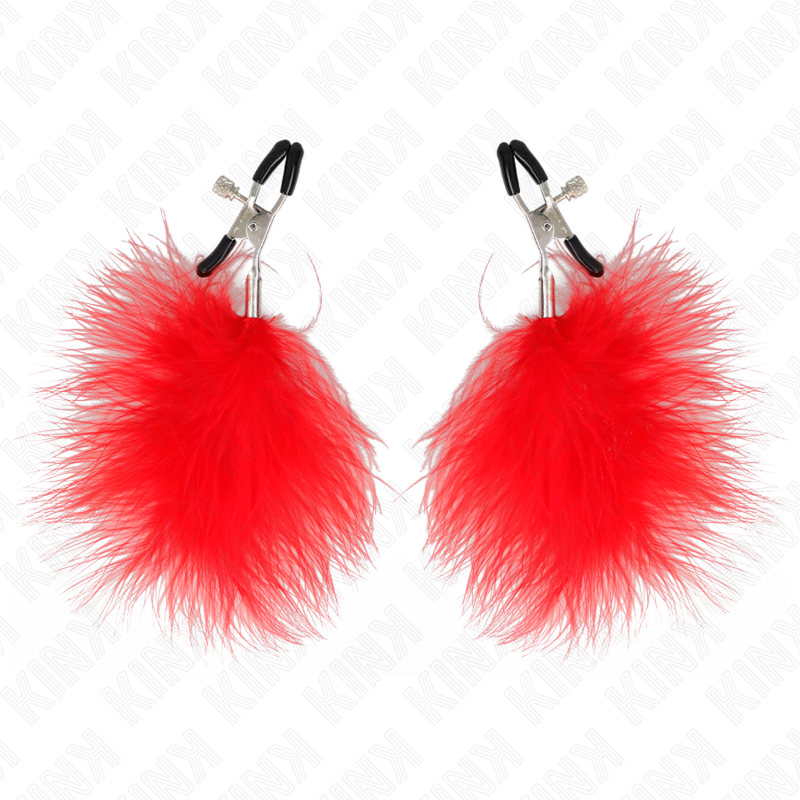 KINK - NIPPLE CLAMPS WITH FEATHER RED 7 CM