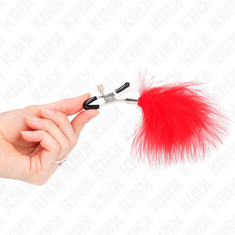 KINK - NIPPLE CLAMPS WITH FEATHER RED 7 CM