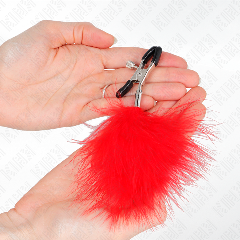 KINK - NIPPLE CLAMPS WITH FEATHER RED 7 CM