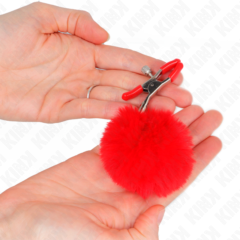 KINK - NIPPLE CLIPS WITH RED POM-POM 6 CM