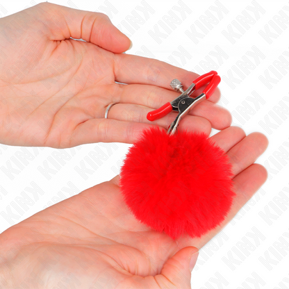KINK - NIPPLE CLIPS WITH RED POM-POM 6 CM
