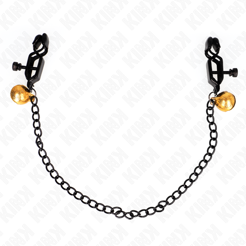 KINK - FLAT BLACK NIPPLE CLIPS WITH BELL AND SILVER CHAIN ​​30 CM