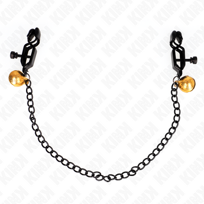 KINK - FLAT BLACK NIPPLE CLIPS WITH BELL AND SILVER CHAIN ​​30 CM