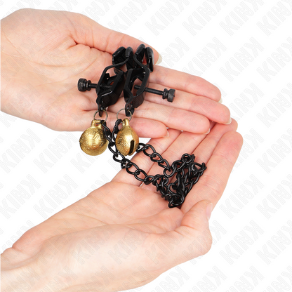 KINK - FLAT BLACK NIPPLE CLIPS WITH BELL AND SILVER CHAIN ​​30 CM