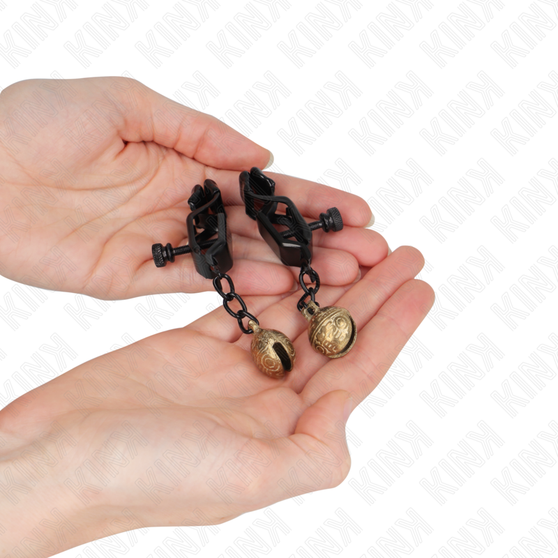 KINK - FLAT BLACK NIPPLE CLIPS WITH BELL 7 CM