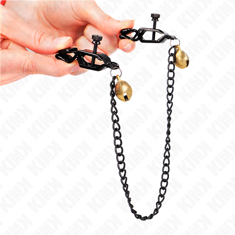 KINK - FLAT BLACK NIPPLE CLIPS WITH BELL AND SILVER CHAIN ​​30 CM