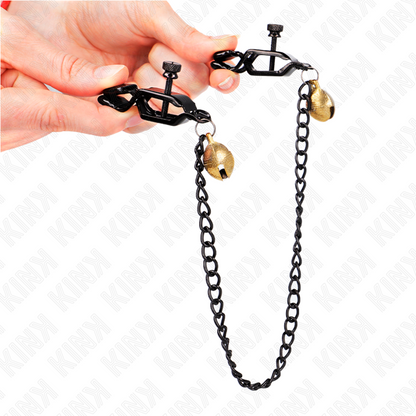 KINK - FLAT BLACK NIPPLE CLIPS WITH BELL AND SILVER CHAIN ​​30 CM