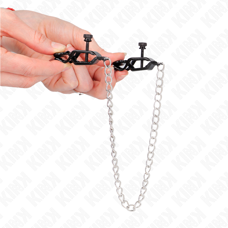 KINK - FLAT NIPPLE CLIPS BLACK WITH SILVER CHAIN ​​30 CM