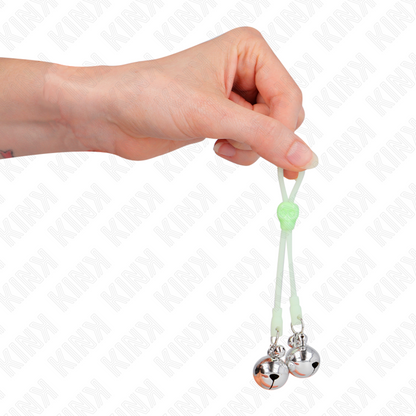 KINK - Light Up Skull-Shaped Nipple Clamps with Adjustable Bell, Green/Silver
