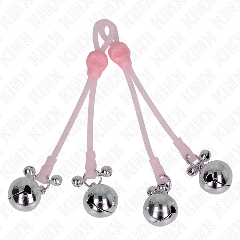 KINK - Light Up Skull Nipple Clamps with Adjustable Sound Bell, Pink/Silver