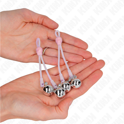 KINK - Light Up Skull Nipple Clamps with Adjustable Sound Bell, Pink/Silver