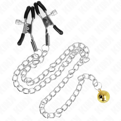 KINK - NIPPLE CLAMPS WITH BELL, GOLD, AND CHAIN, 30 CM