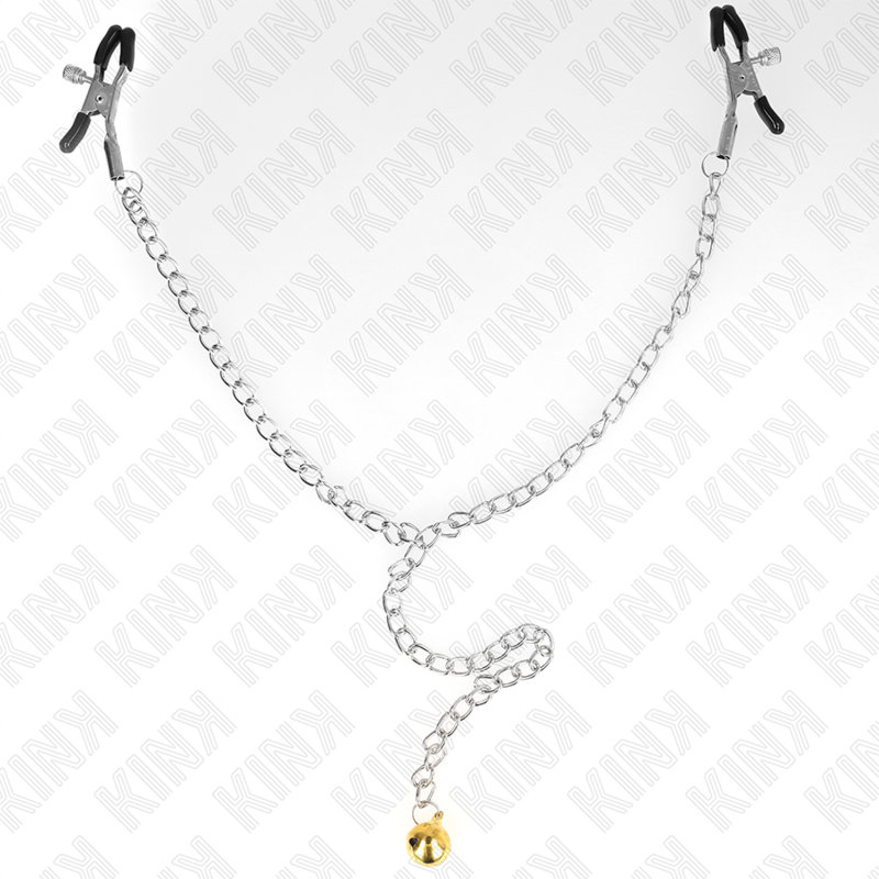 KINK - NIPPLE CLAMPS WITH BELL, GOLD, AND CHAIN, 30 CM
