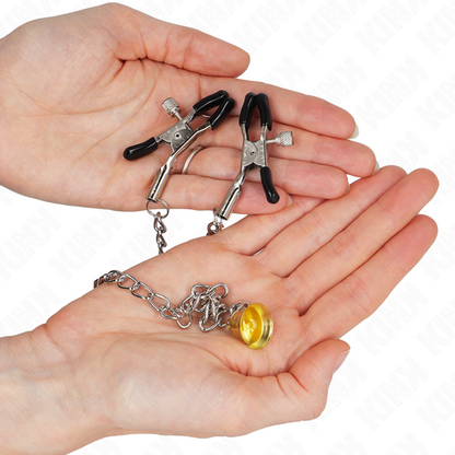 KINK - NIPPLE CLIPS WITH BELL, GOLDEN BELL AND CHAIN ​​30 CM