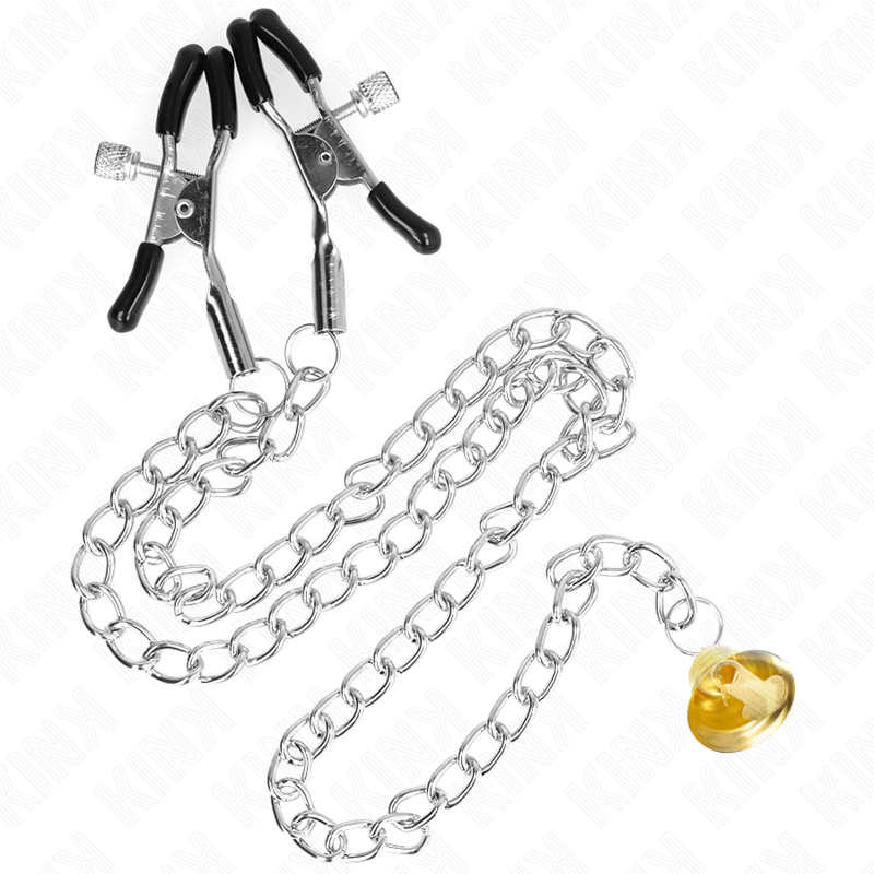 KINK - NIPPLE CLIPS WITH BELL, GOLDEN BELL AND CHAIN ​​30 CM