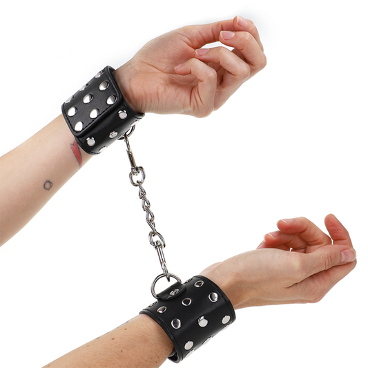 KINK - Adjustable Studded Snap Wristbands, Black, 19-24 cm x 5.5 cm