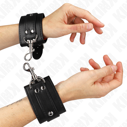 KINK - Dungeon Style Wristbands with Lock, Black, Adjustable, 21-28 cm x 5.5 cm