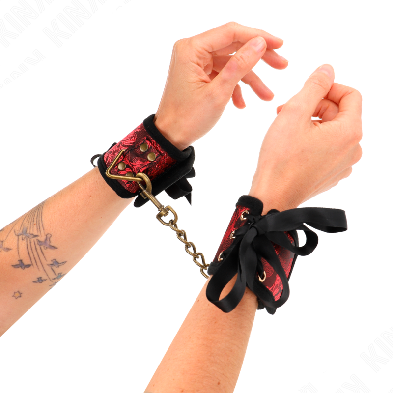 KINK - WRISTBANDS SCANDAL DESIGN RED-BLACK BOW DETAIL 24.5 CM X 6.5 CM