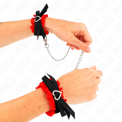 KINK - Elastic Lace Wristbands with Red Heart Detail, Adjustable 22-35 cm