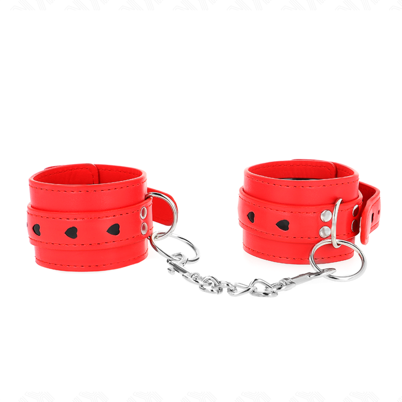 KINK - RED WRISTBANDS WITH BLACK HEART INLAY, ADJUSTABLE 21-28 CM X 5.5 CM