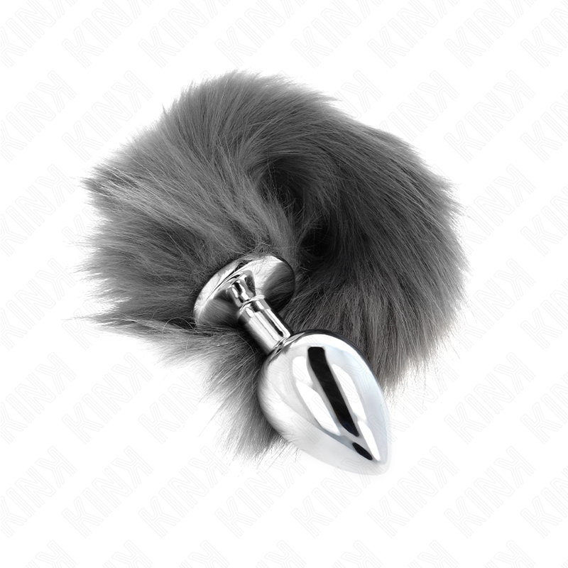 KINK - ANAL PLUG SIZE L 10 X 4 CM WITH SYNTHETIC TAIL 40 CM SILVER AND WHITE
