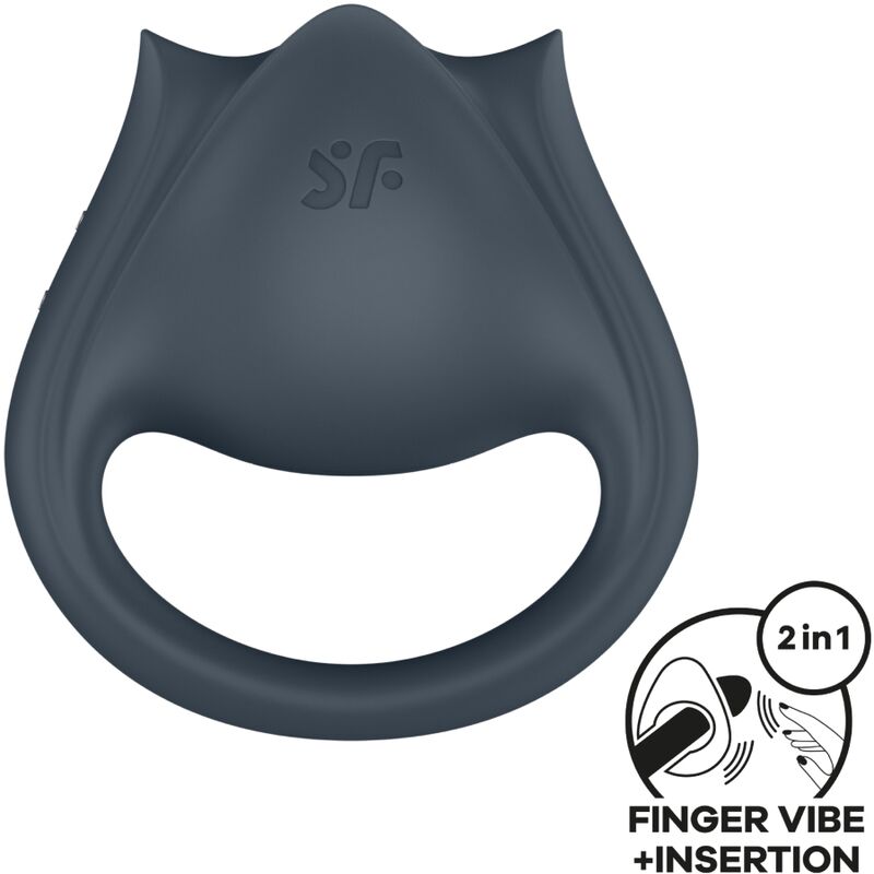 SATISFYER - PERFECT PAIR 2 MULTIVIBRATOR 2 IN 1 PENIS RING &amp; FINGER STIMULATOR GREY
