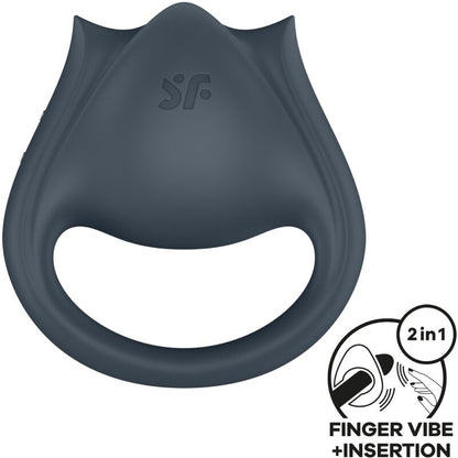SATISFYER - PERFECT PAIR 2 MULTIVIBRATOR 2 IN 1 PENIS RING &amp; FINGER STIMULATOR GREY