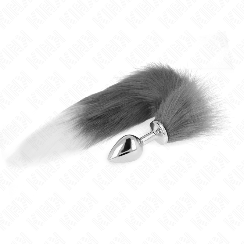 KINK - ANAL PLUG SIZE M 8 X 3.5 CM WITH 40 CM SYNTHETIC TAIL SILVER AND WHITE