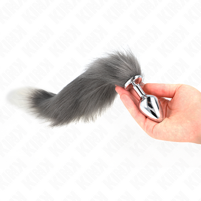 KINK - ANAL PLUG SIZE M 8 X 3.5 CM WITH 40 CM SYNTHETIC TAIL SILVER AND WHITE