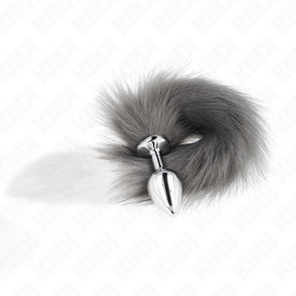 KINK - ANAL PLUG SIZE M 8 X 3.5 CM WITH 40 CM SYNTHETIC TAIL SILVER AND WHITE
