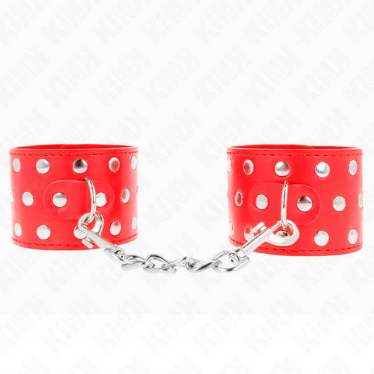 KINK - Adjustable Studded Snap Wristbands, Red, 19-24 cm x 5.5 cm