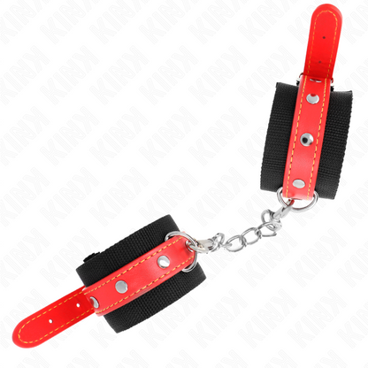 KINK - BLACK NYLON WRISTBANDS WITH ADJUSTABLE RED FAUX LEATHER STRAP 19-24 CM X 5.5 CM