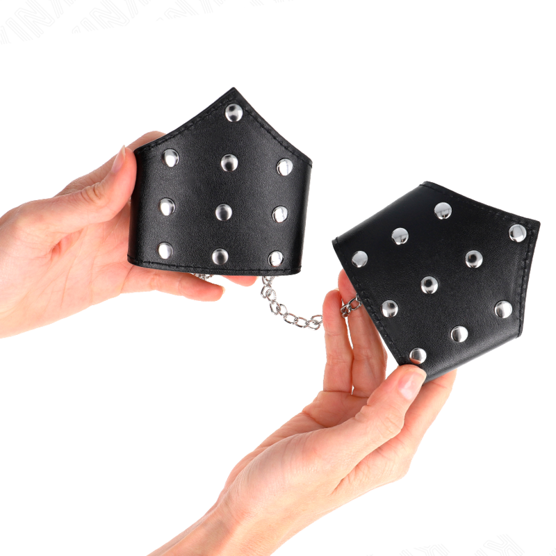 KINK - Pointed Style Wristbands, Black, with Adjustable Chain, 17-23 cm x 8.5 cm