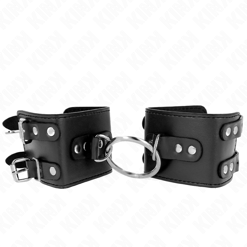 KINK - Fixed Wristbands with Ring and Studs, Black, Adjustable, 17-22 cm x 6.5 cm