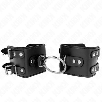 KINK - Fixed Wristbands with Ring and Studs, Black, Adjustable, 17-22 cm x 6.5 cm