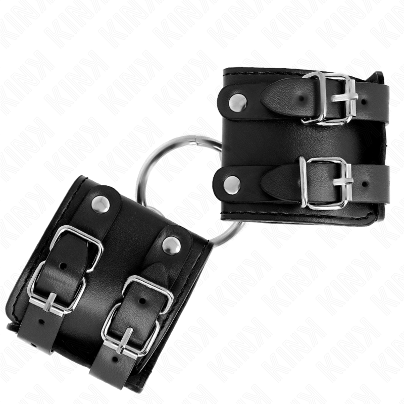 KINK - Fixed Wristbands with Ring and Studs, Black, Adjustable, 17-22 cm x 6.5 cm