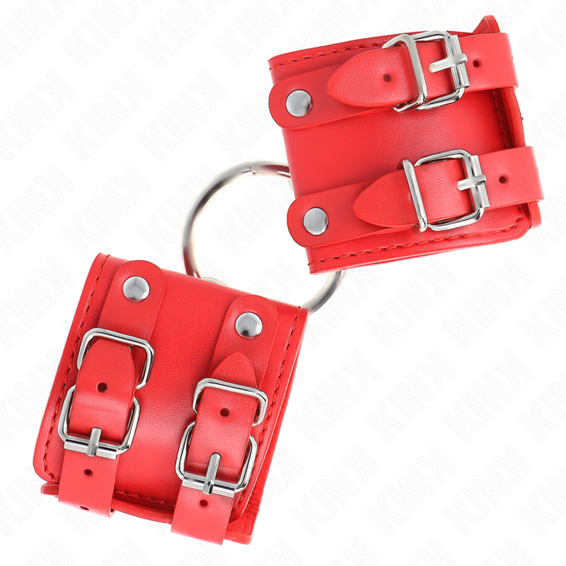KINK - Fixed Wristbands with Ring and Studs, Red, Adjustable, 17-22 cm x 6.5 cm