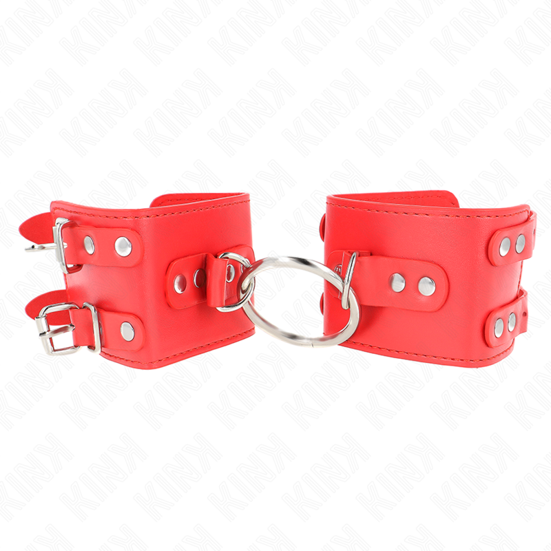 KINK - Fixed Wristbands with Ring and Studs, Red, Adjustable, 17-22 cm x 6.5 cm