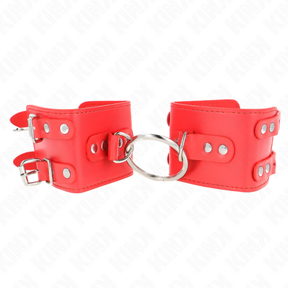 KINK - Fixed Wristbands with Ring and Studs, Red, Adjustable, 17-22 cm x 6.5 cm