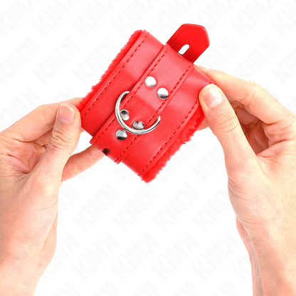 KINK - LINED WRISTBANDS WITH SQUARE HOLES, RED, AND ADJUSTABLE RED STRAP 17-29 CM X 6 CM